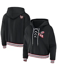 Women's Wear by Erin Andrews Black Carolina Hurricanes Lace-Up Pullover Hoodie
