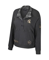 Women's Colosseum Heather Charcoal Michigan State Spartans Oht Military-Inspired Appreciation Payback Henley Thermal Sweatshirt