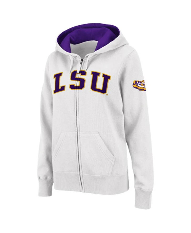 Women's Colosseum White Lsu Tigers Arched Name Full-Zip Hoodie