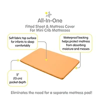 BreathableBaby All-in-One Fitted Sheet & Waterproof Cover for 38" x 24" Mini Crib Mattress (2-Pack)