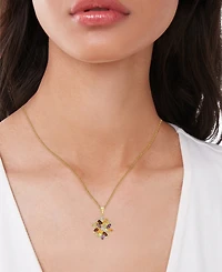 Multi-Gemstone (2-1/8 ct. t.w.) and Diamond Accent Cluster Pendant Necklace in 18k Gold-Plated Sterling Silver