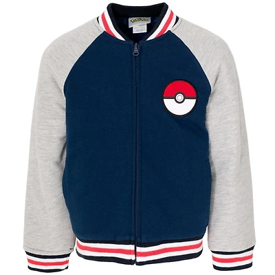 Pokemon Boy's French Terry Zip Up Varsity Bomber Jacket Little Kid to Big Kid
