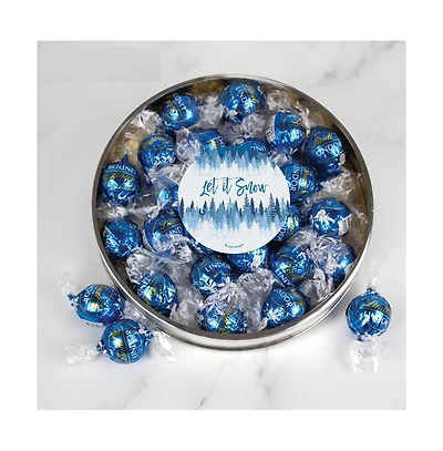 Just Candy Christmas Candy Gift Tin with Chocolate Lindor Truffles by Lindt Large Plastic Tin with Sticker
