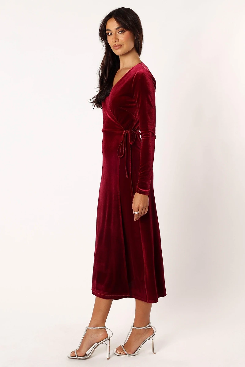 Womens Darby Long Sleeve Midi Dress - Burgundy