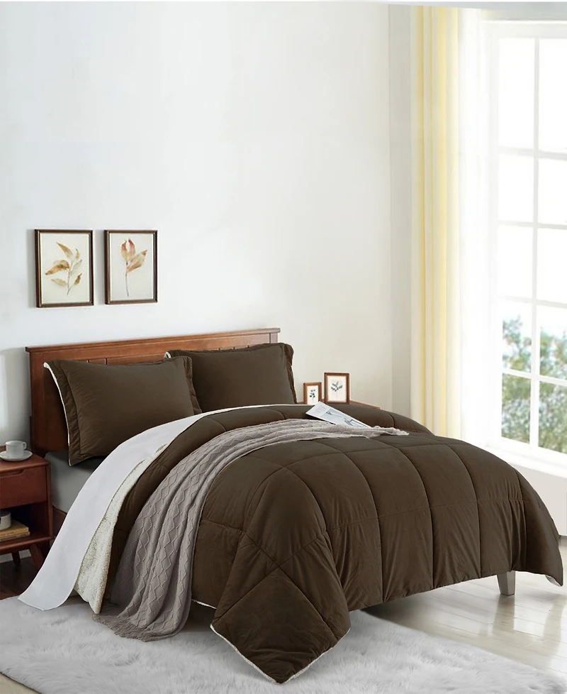 Unikome Classic 3 Piece Mediumweight Quilt Sherpa Ultra-Soft Reversible Down Alternative Comforter Set