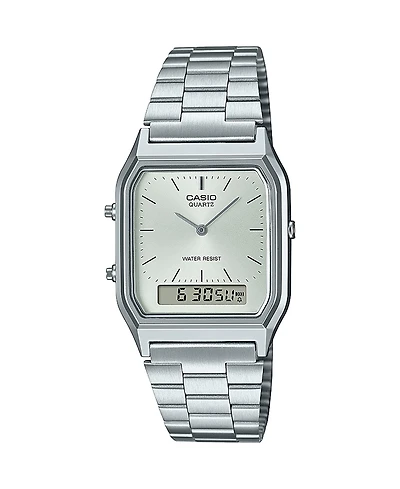 G-Shock Unisex Analog Digital Casio Silver-Tone Color Stainless Steel Watch, 29.8mm, AQ230A-7AVT