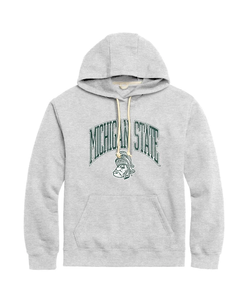 Men's League Collegiate Wear Heather Gray Distressed Michigan State Spartans Tall Arch Essential Pullover Hoodie