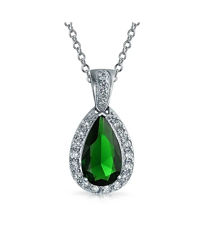 Bling Jewelry Classic Jewelry Large Pear Shape Solitaire Teardrop Halo 15CTW Cz Cubic Zirconia Pendant Necklace Silver Plated