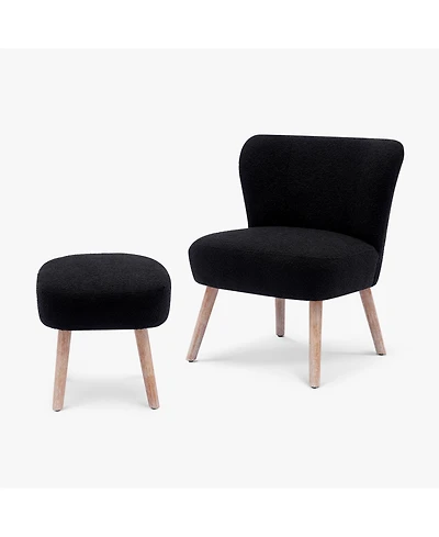 25.5" Wide Upholstered Boucle Accent Chair with Ottoman Foot Stool Set