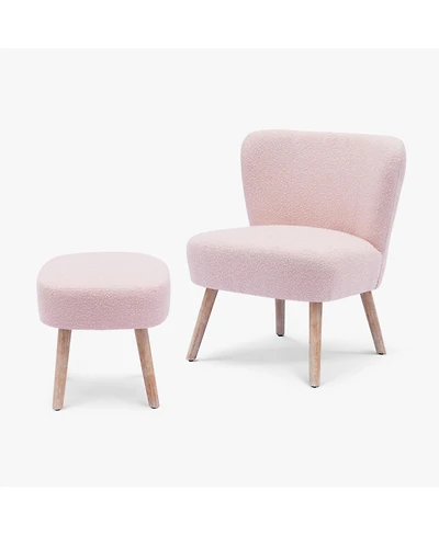 25.5" Wide Upholstered Boucle Accent Chair with Ottoman Foot Stool Set