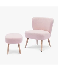 25.5" Wide Upholstered Boucle Accent Chair with Ottoman Foot Stool Set