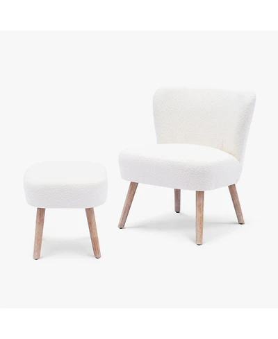 25.5" Wide Upholstered Boucle Accent Chair with Ottoman Foot Stool Set