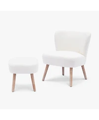 25.5" Wide Upholstered Boucle Accent Chair with Ottoman Foot Stool Set