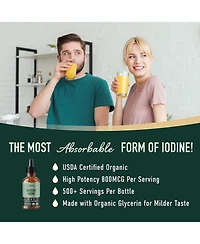 Organic Liquid Nascent Iodine Drops | Iodine Supplement for Thyroid, Energy & Metabolism Support | 2 Fl Oz | 500 Servings | Usda Certified Organic, Hi
