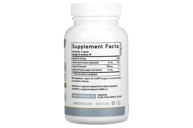 Calcium D-Glucarate Capsules, Cdg for Liver Detox & Cleanse, Metabolism, Hormone Balance, & Menopause Support, SMNutrition, 90ct