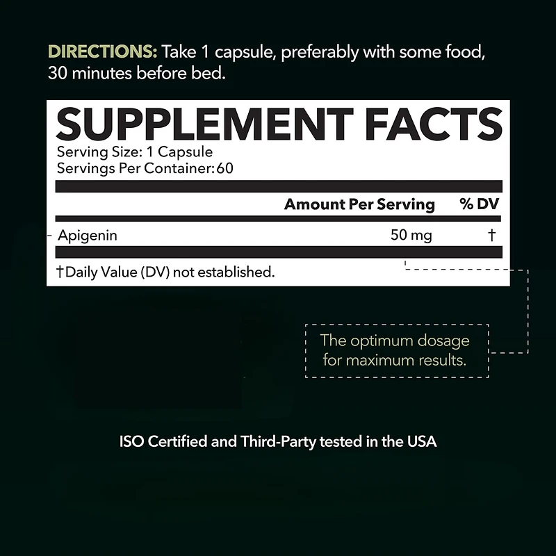 Apigenin 50mg Supplement for Sleep Aid, Cognition & Relaxation without Melatonin | Andrew Huberman Sleep Cocktail Stack | Bonus Support for Natural Pr