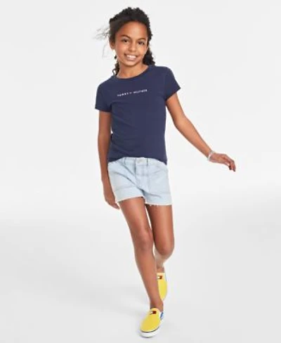 Tommy Hilfiger Big Girls Classic Embroidered T Shirt Stretch Frayed Hem Denim Shorts