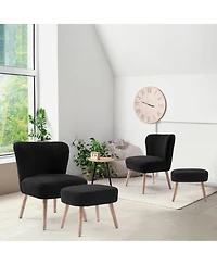 4 Piece Upholstered Boucle Accent Chair and Ottoman Sets