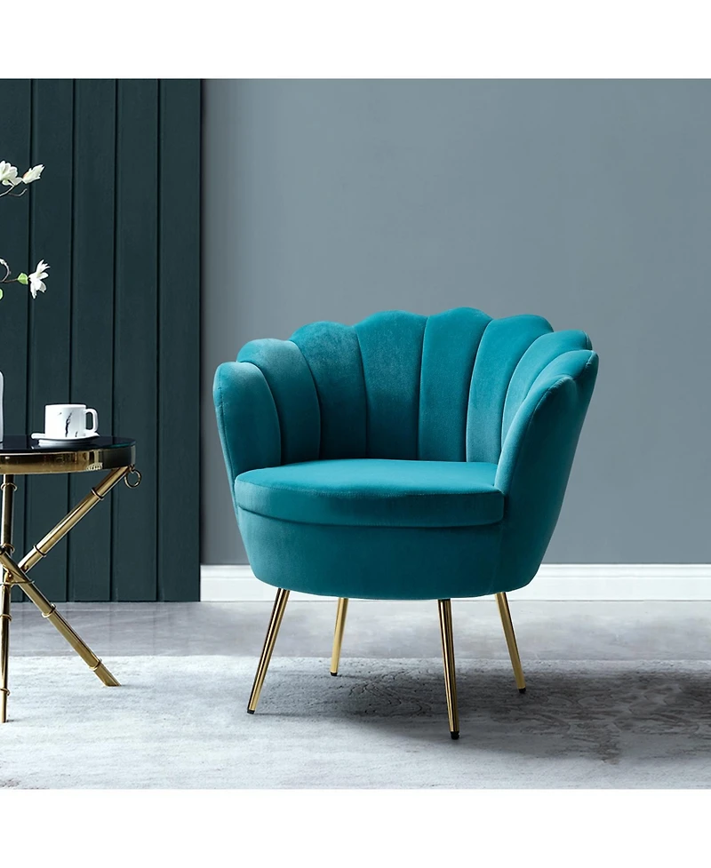 Modern Velvet Barrel Chair with Channel Tufted Back