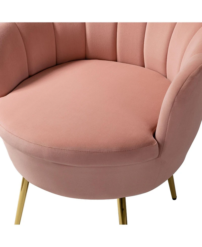 Modern Velvet Barrel Chair with Channel Tufted Back