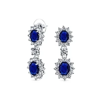 Bling Jewelry Art Deco Style Crown Halo Oval Cubic Zirconia Royal Blue Cz Fashion Dangle Drop Earrings Prom Rhodium Plated