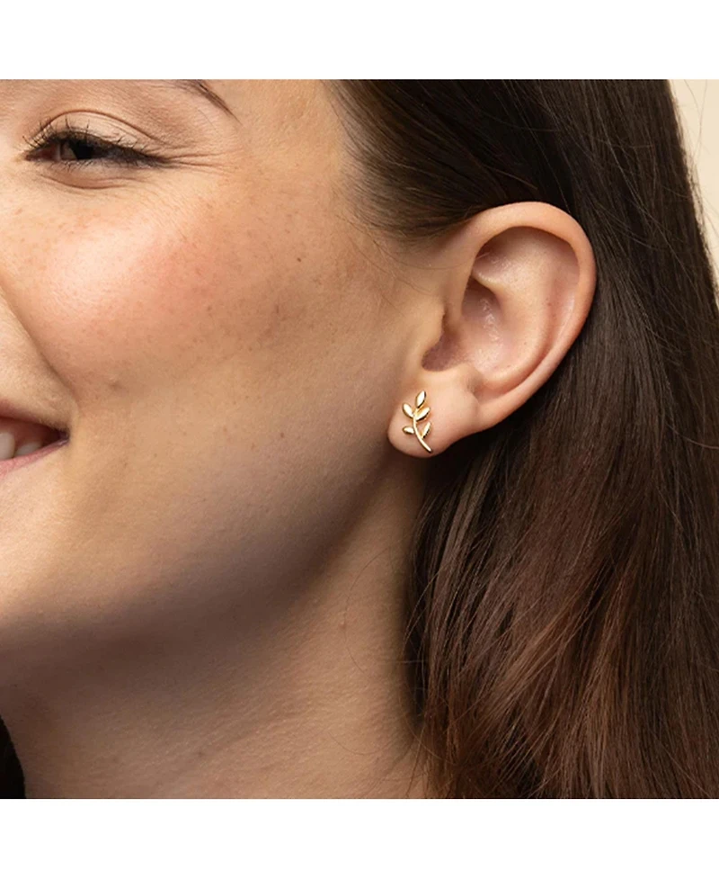 Sterling Silver 18k Gold Plated Olivia Leaf Stud Earrings