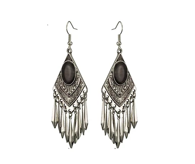 Black Cat's Eye Stone Boho Dangle Earrings for Women
