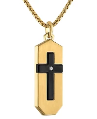 Bulova Gold-Tone & Black Ip Stainless Steel Diamond-Accent Cross 26" Pendant Necklace