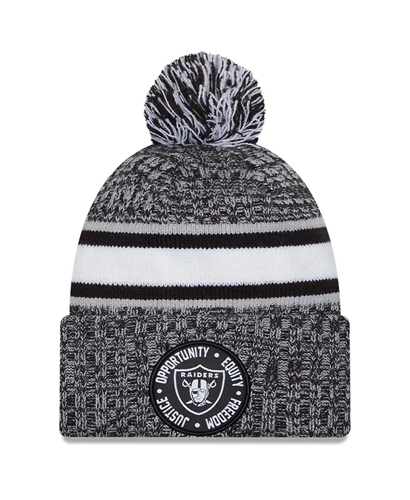 Men's New Era Heather Black Las Vegas Raiders 2023 Inspire Change Cuffed Knit Hat with Pom