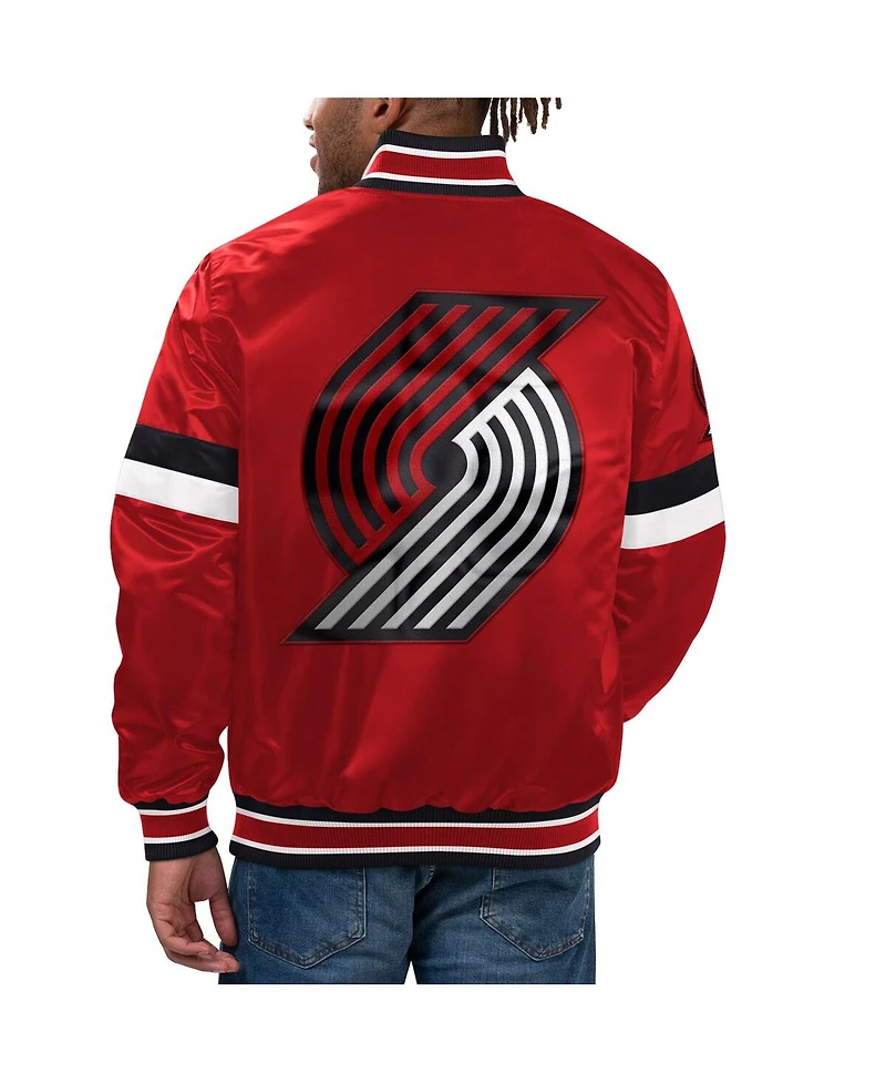 Men's Starter Red Portland Trail Blazers Home Game Satin Full-Snap Varsity Jacket