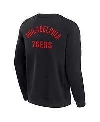 Men's and Women's Fanatics Signature Black Philadelphia 76ers Super Soft Fleece Oversize Arch Crew Pullover Sweatshirt