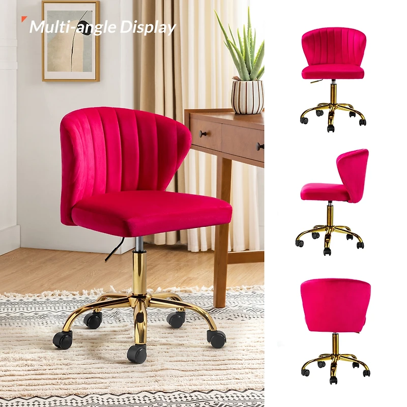 Modern Velvet Cute Armless Office Chair for Living Room Vanity Study