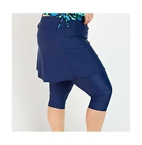 Calypsa Plus Flared Swim Skort With Capri Leggings