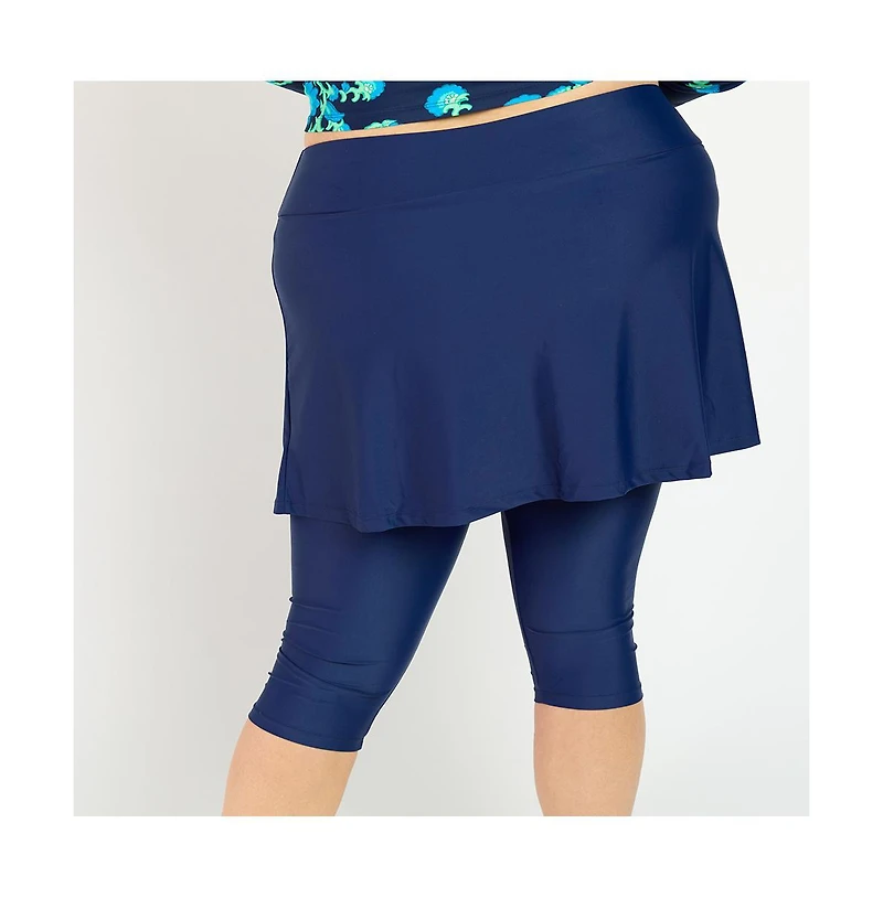 Calypsa Plus Flared Swim Skort With Capri Leggings
