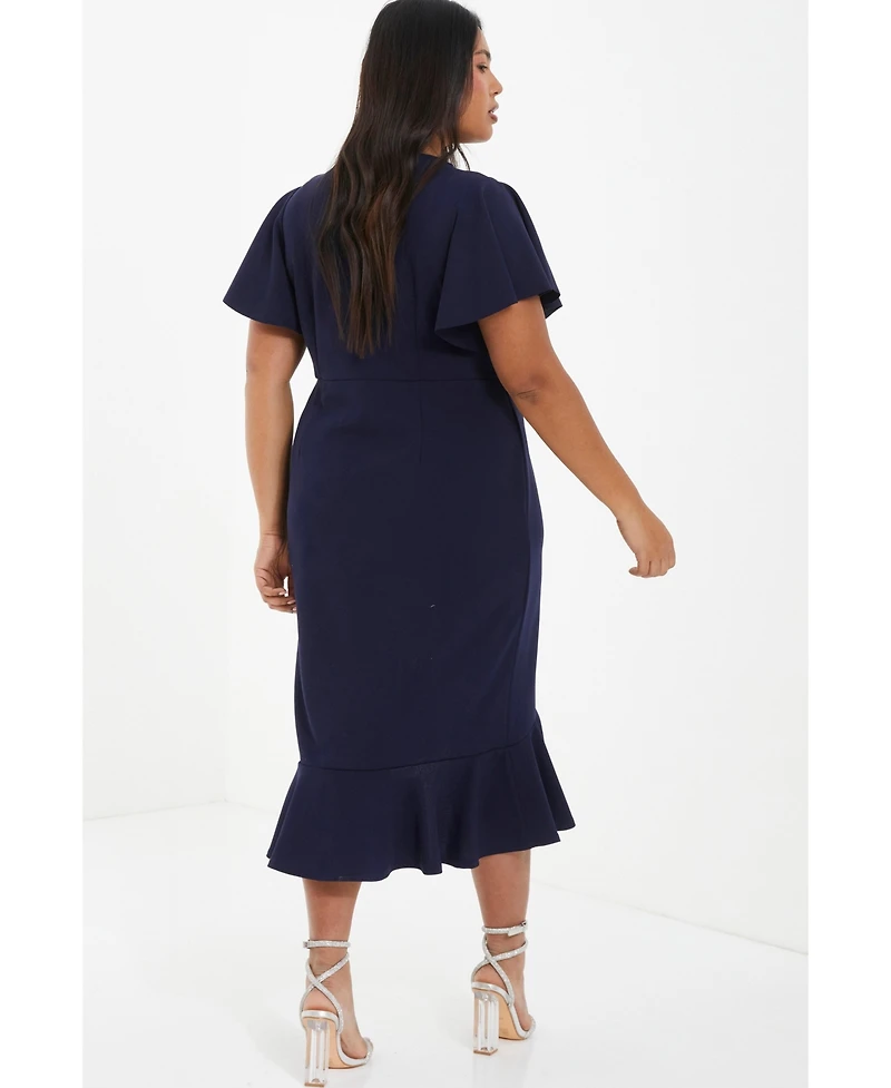 Quiz Women's V-Neck Frill Hem Midi Dress