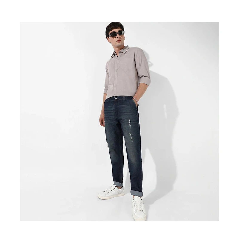 Campus Sutra Men's Dark-Wash Carrot Fit Denim Jeans