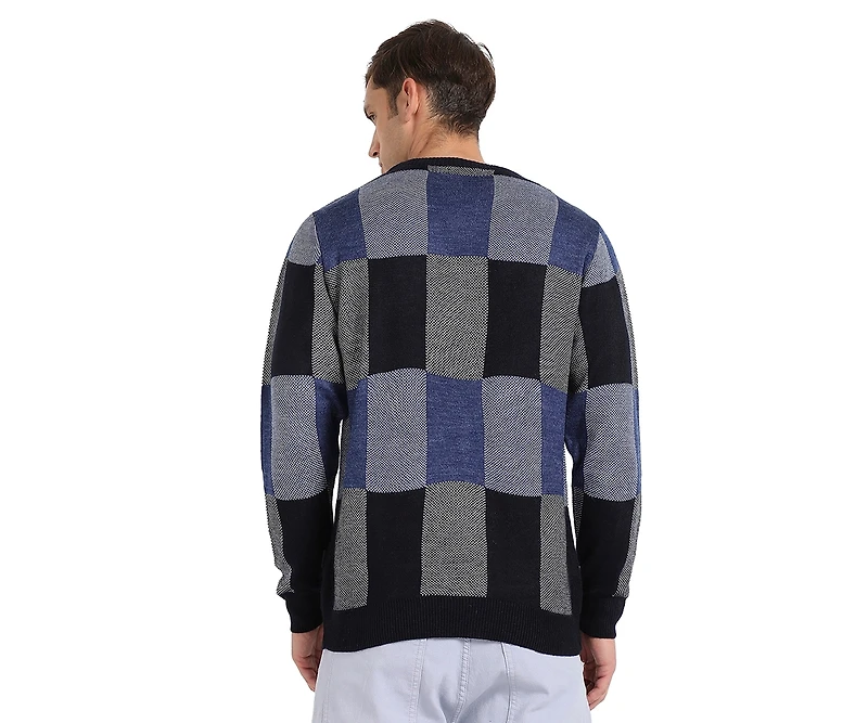 Campus Sutra Men's Blue Block Check Pullover Sweater