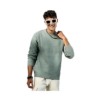 Campus Sutra Men's Sage Green Textured Knit Pullover Sweater