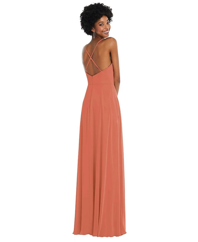 Women's Faux Wrap Crises Cross Back Maxi Dress with Adjustable Straps