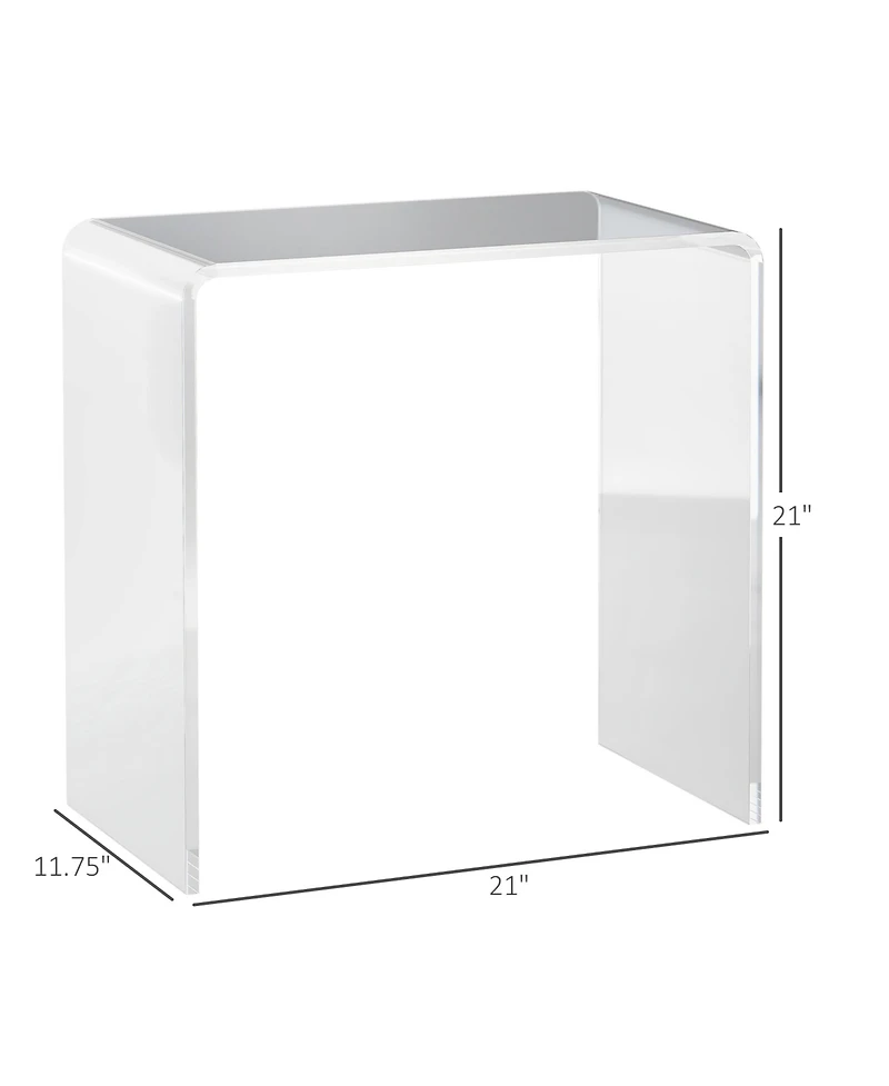 Homcom Clear Acrylic Side Table Waterfall End Table with Rounded Edges