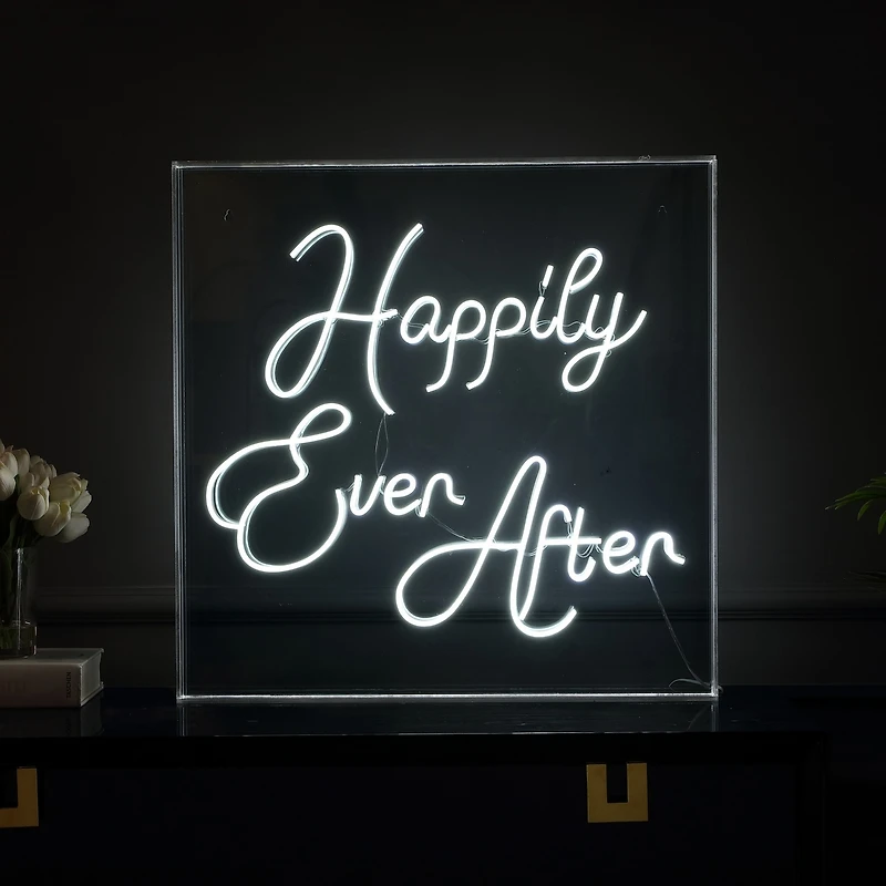 Jonathan Y Happily Ever After Square Contemporary Glam Acrylic Box Usb Operated Led Neon Light