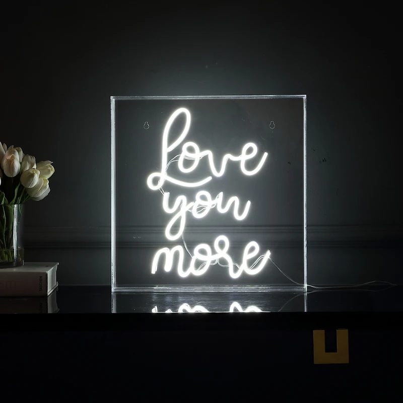 Jonathan Y Love You More Square Contemporary Glam Acrylic Box Usb Operated Led Neon Light