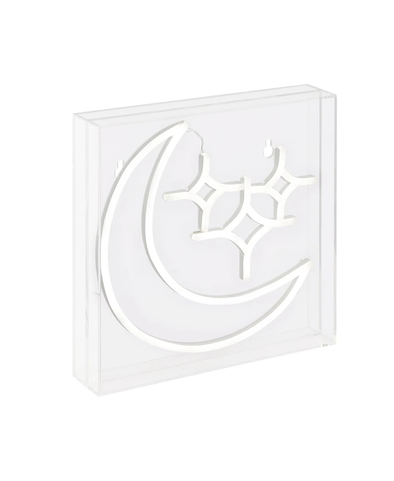 Jonathan Y Starry Crescent Square Contemporary Glam Acrylic Box Usb Operated Led Neon Light