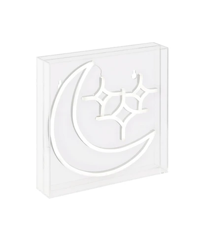 Jonathan Y Starry Crescent Square Contemporary Glam Acrylic Box Usb Operated Led Neon Light