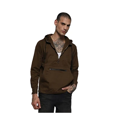 Campus Sutra Men's Brown Half-Zip Utility Jacket With Contrast Drawstring