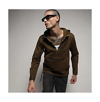 Campus Sutra Men's Brown Half-Zip Utility Jacket With Contrast Drawstring