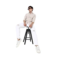 Campus Sutra Men's Beige Striped Cotton Shirt