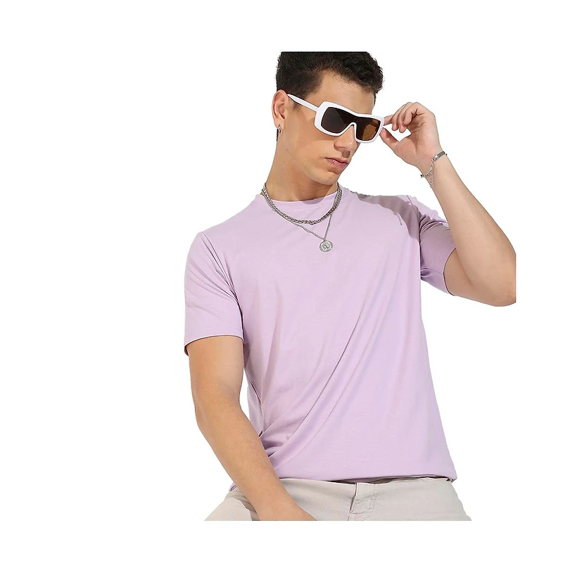 Campus Sutra Men's Lilac Basic Regular Fit T-Shirt