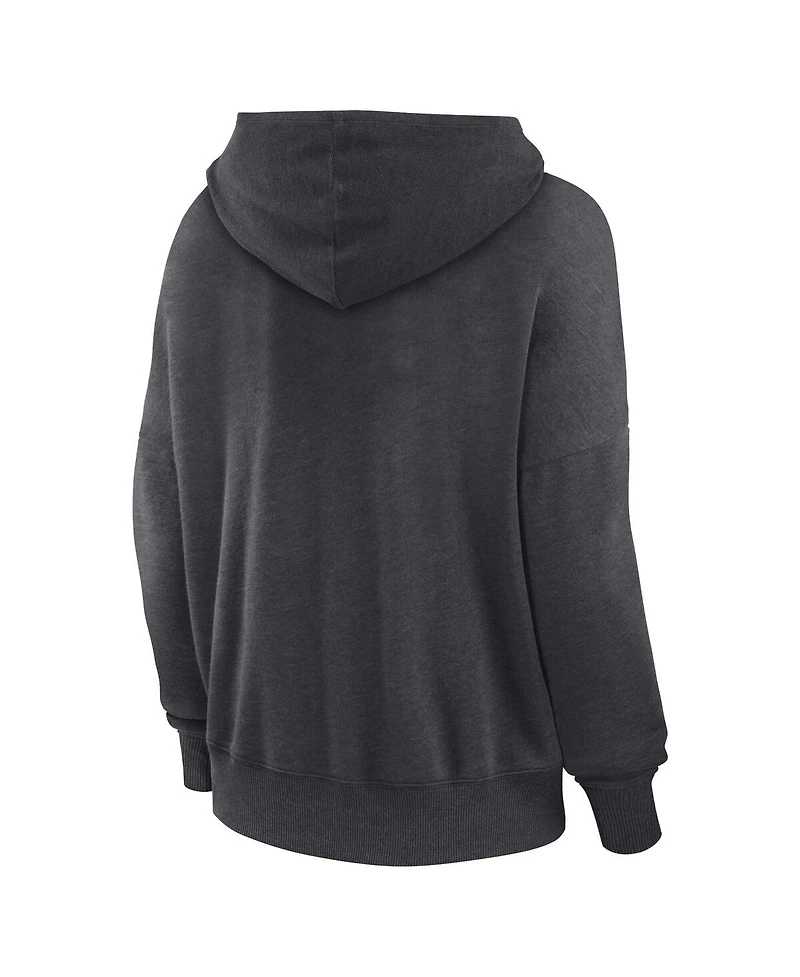 Women's Fanatics Heather Charcoal Distressed Cleveland Browns Heritage Snow Wash French Terry Lace-Up Pullover Hoodie