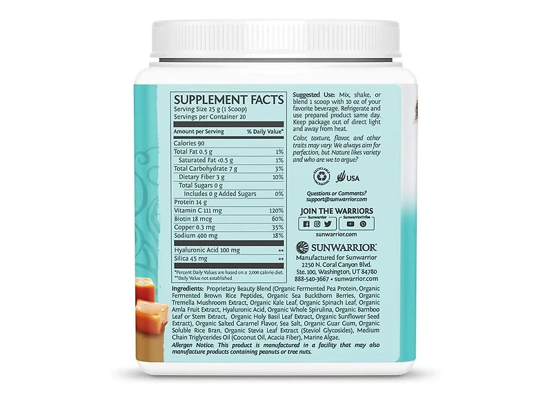 Sunwarrior Collagen Powder, Salted Caramel, 500gm